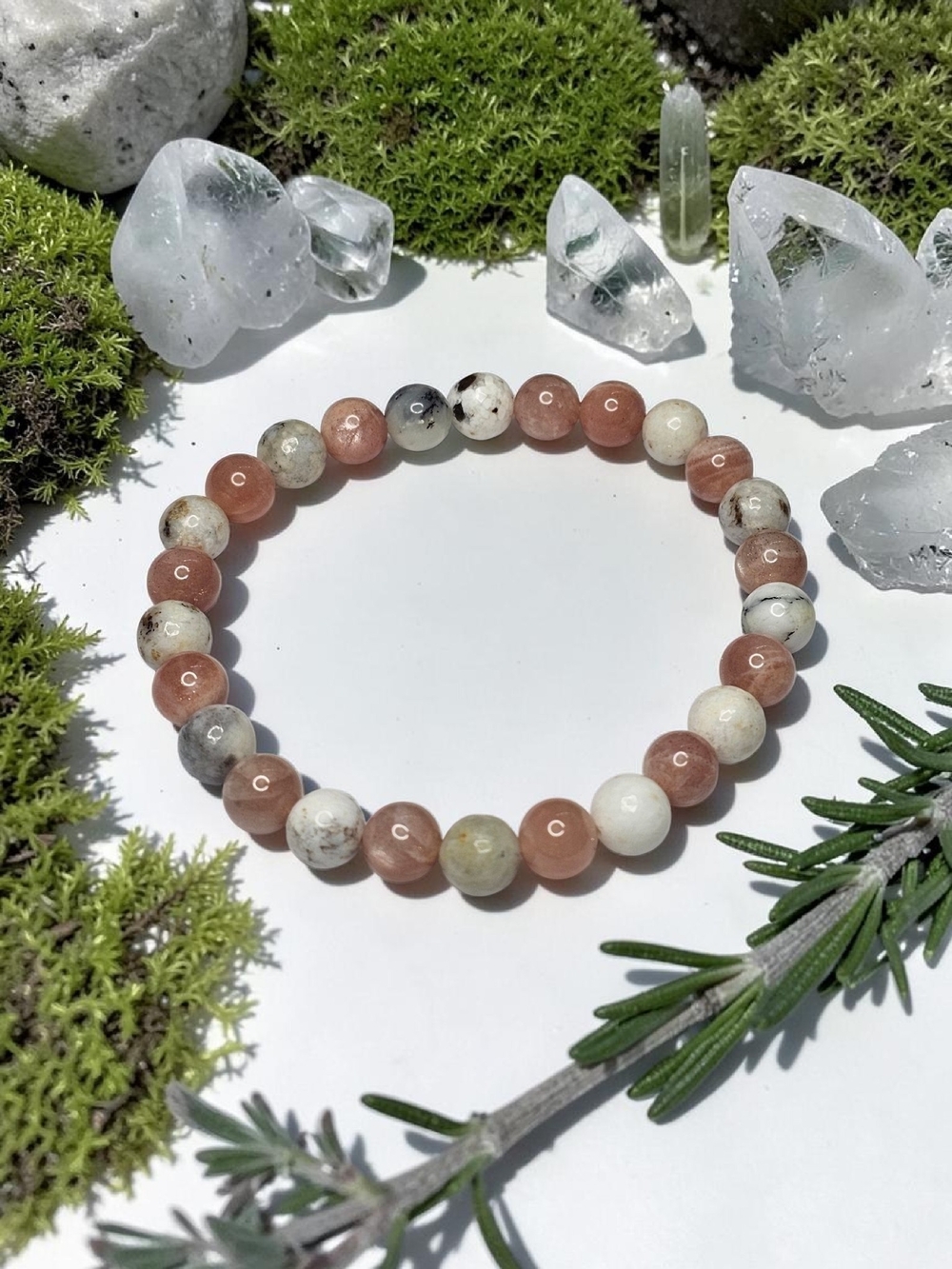 Natural Peach and Cream Jasper Beaded Stretch Bracelet - Women Jewelry